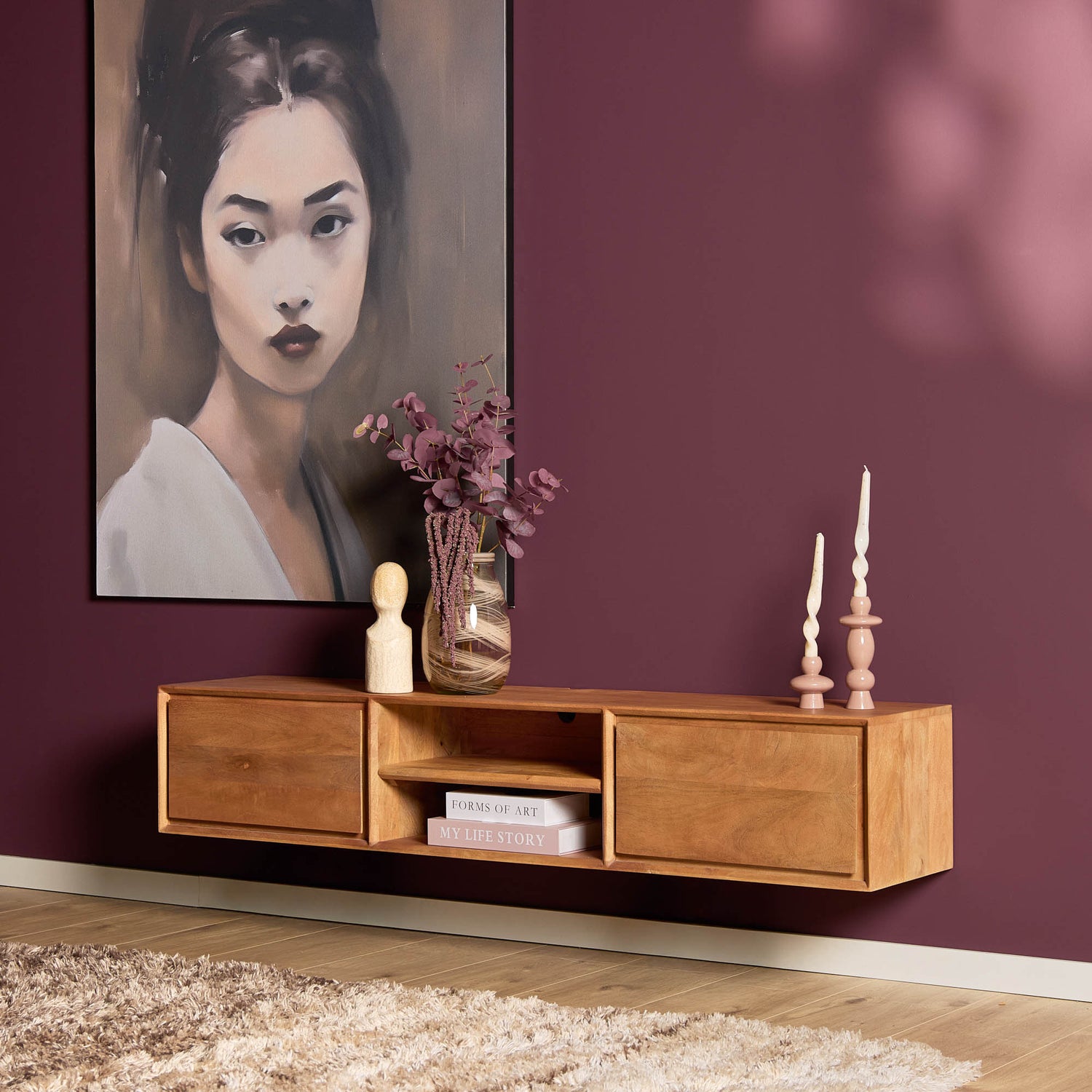 TV-meubel Ambiance Naturel 160cm van Starfurn, zwevend meubel van mangohout