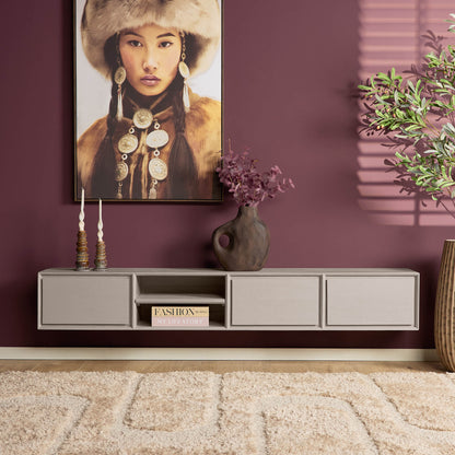 TV-meubel Ambiance van Starfurn in taupe mangohout voor wandmontage