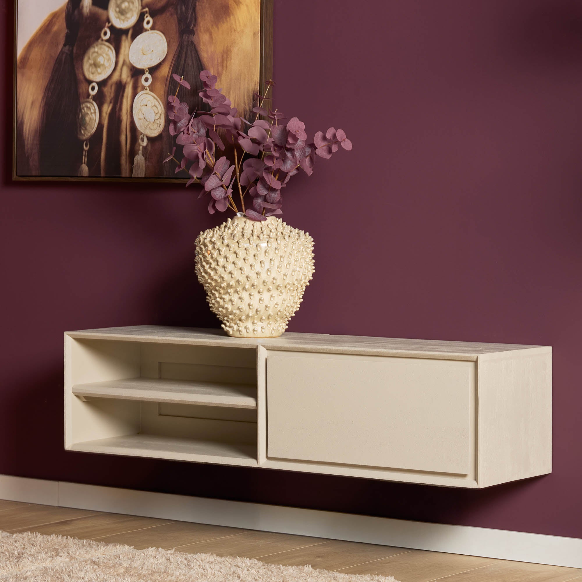Zwevend TV-meubel Ambiance Mangohout Zand 120cm van Starfurn, slank wandmeubel