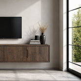 Zwevend Cortez tv-meubel van 180 cm aan de wand met televisie erboven