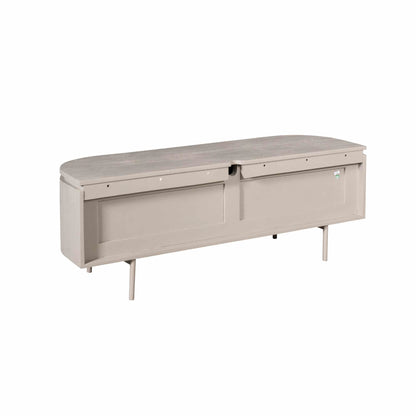 Zwevend TV-meubel Excellent Taupe 120cm van Starfurn schuin van links, met afgeronde zijkant