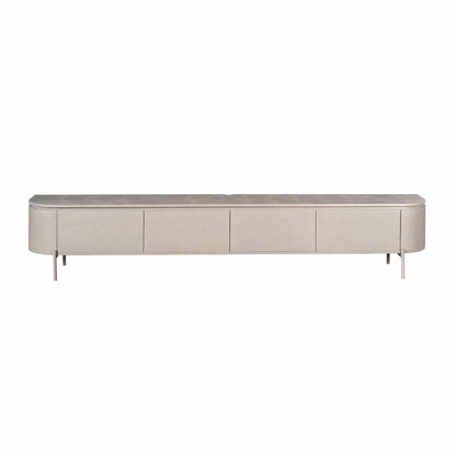 Zwevend TV-meubel Excellent Taupe 200cm van Starfurn, mangohouten meubel met afgeronde zijkanten op metalen pootjes