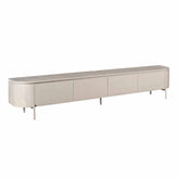Zwevend TV-meubel Excellent Taupe 240cm van Starfurn schuin van links, met afgeronde zijkant