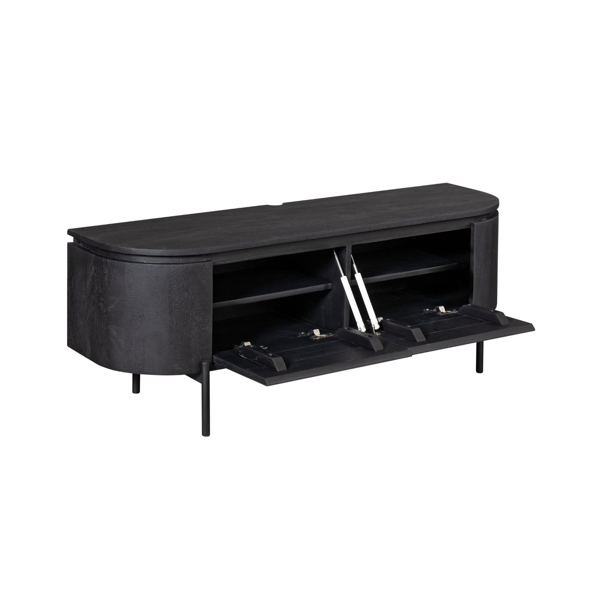 Zwevend TV-meubel Excellent Zwart 120cm van Starfurn met geopende klepdeuren en legplank