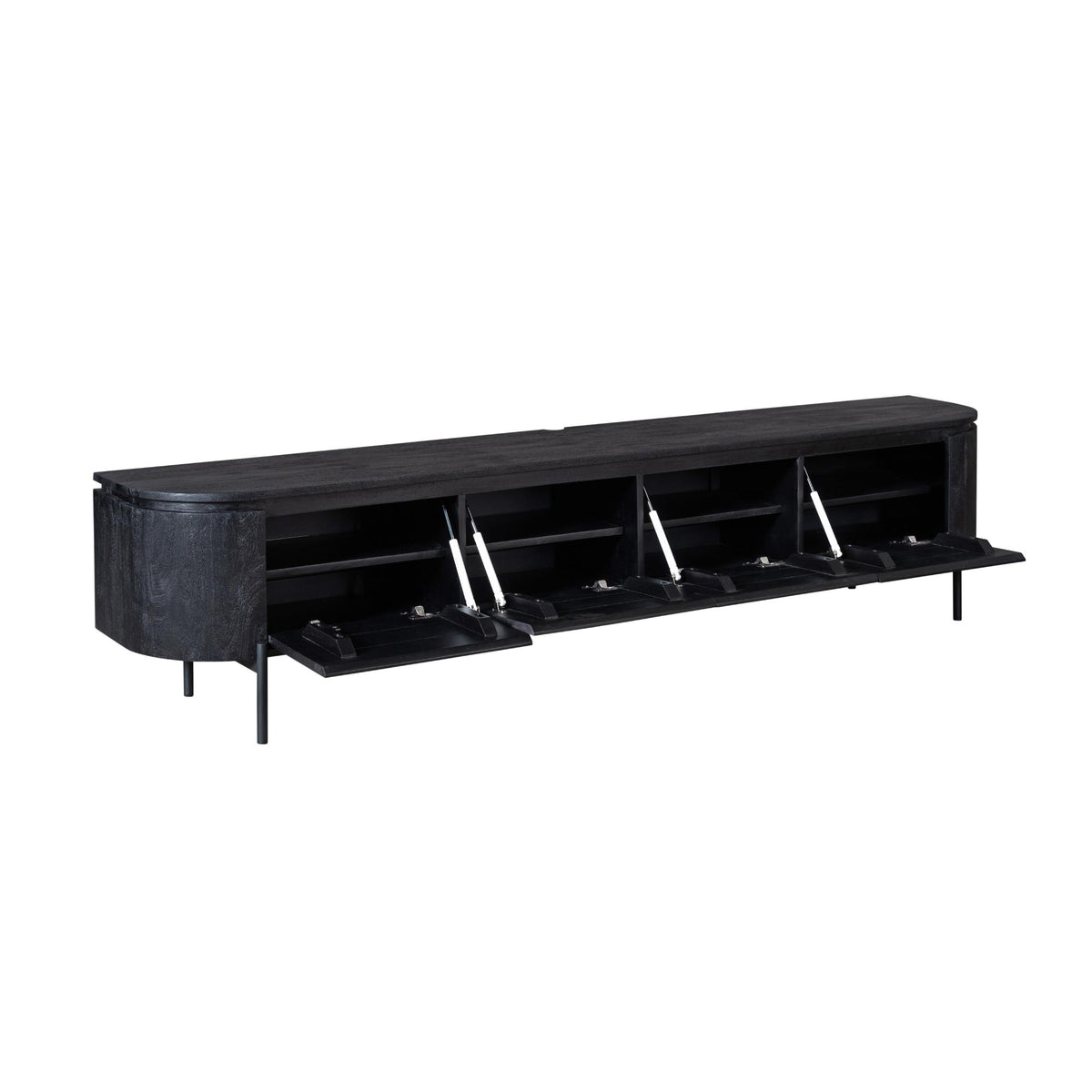 Zwevend TV-meubel Excellent Zwart 200cm van Starfurn met geopende klepdeuren en legplank