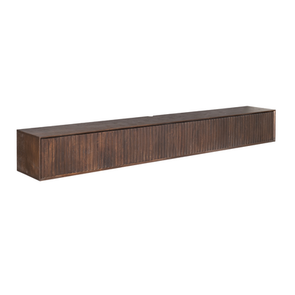 Zwevend Tv Meubel Madison Mangohout Bruin 200cm van Starfurn, detail van de bruine finish op mangohout