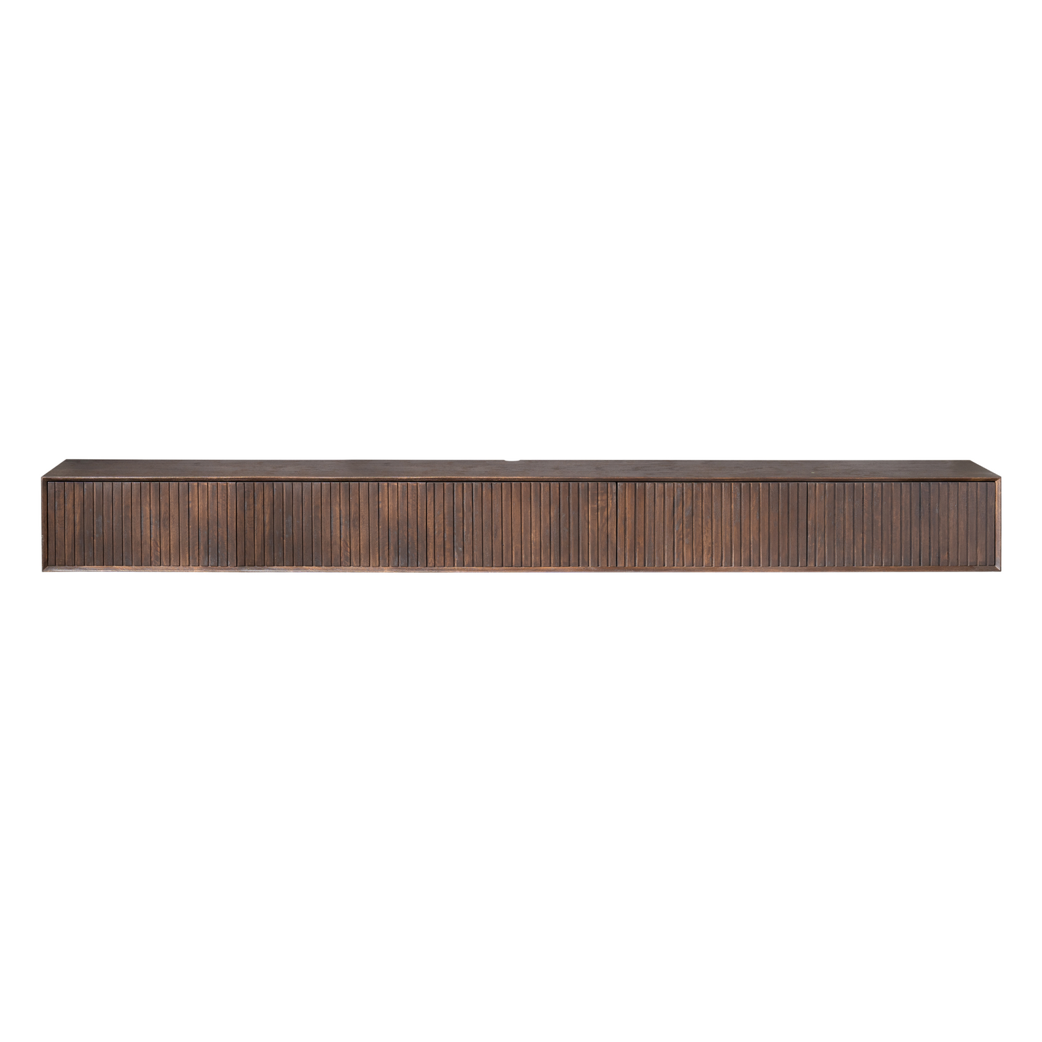 Zwevend Tv Meubel Madison Mangohout Bruin 280cm van Starfurn, detail van de bruine finish op mangohout