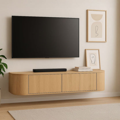Zwevend TV-meubel Novero naturel 140cm in een woonkamer