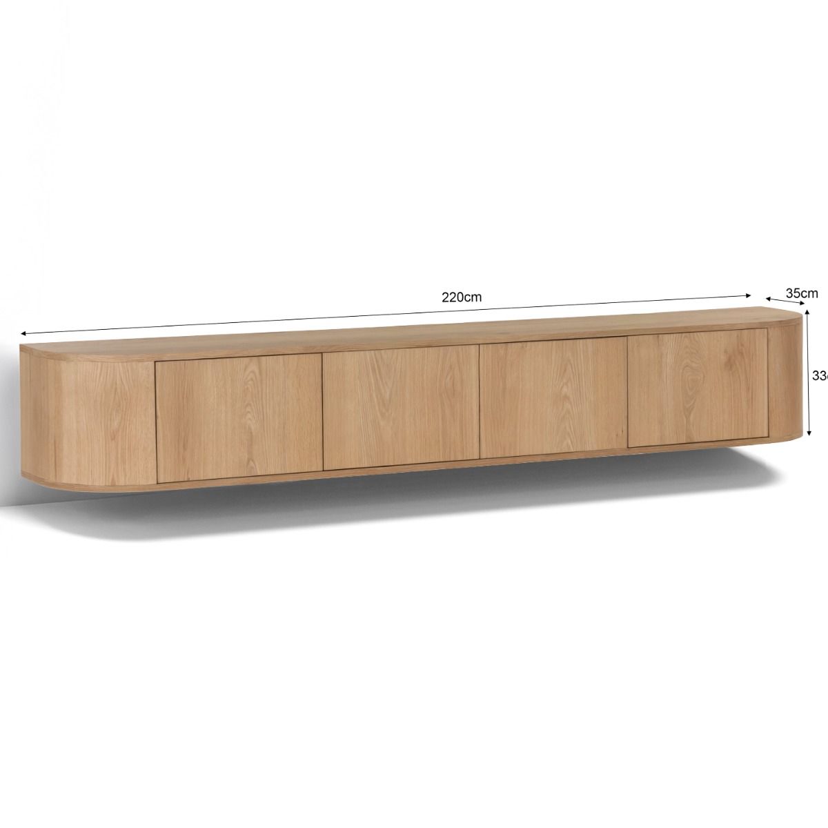 Afmetingen Zwevend TV-meubel Novero 220cm: L220cm x B35cm x H33cm
